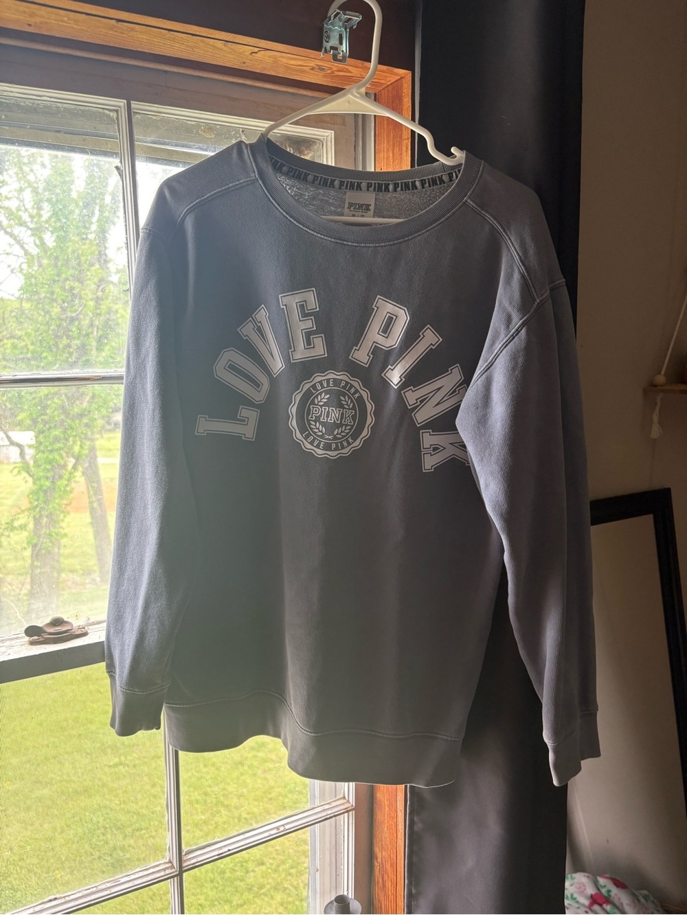 PINK Victoria's Secret Charcoal Gray LOVE PINK Crewneck Sweatshirt